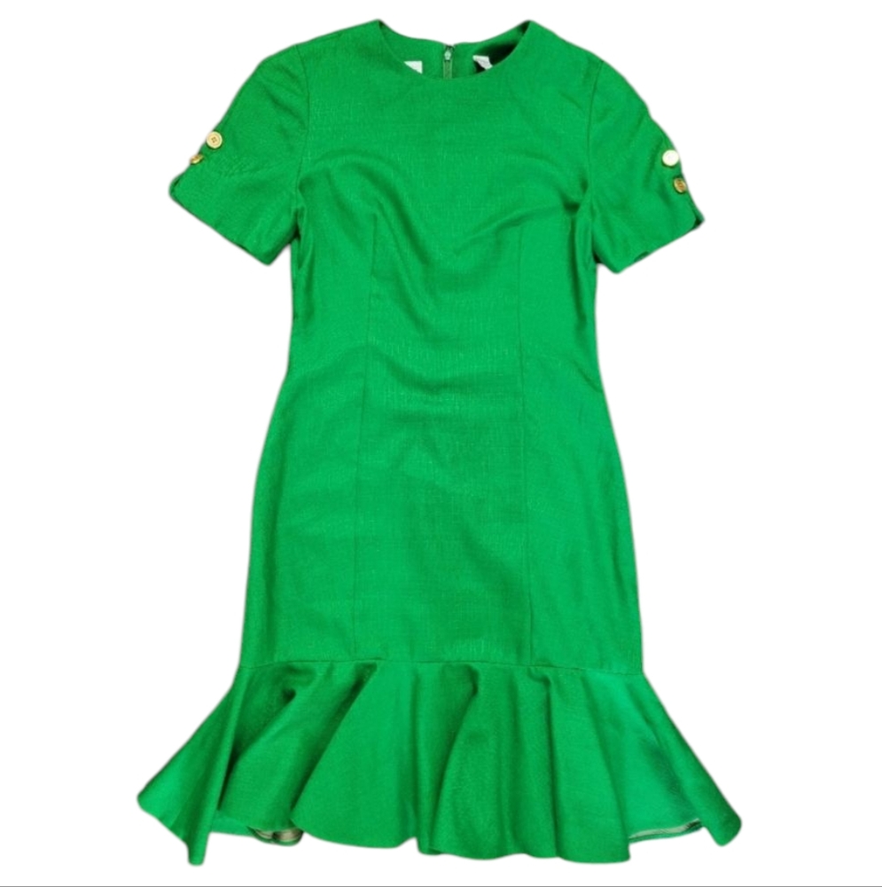 Vintage Oleg Cassini Mid Century Modern Dress 60s Mod Secretary Mad Men Green 10